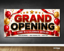 Load image into Gallery viewer, Grand Opening Ceremony Vinyl Banner | White Red Gold Black