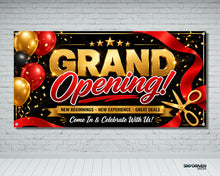Load image into Gallery viewer, Grand Opening Ceremony Vinyl Banner | Black Gold and Red