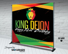 Load image into Gallery viewer, Reggae King Zion Birthday Banner | Rasta | Lion | Zion | King | Crown | Bob Marley | Jamaica | One Love | Rastafari | Caribbean | Island