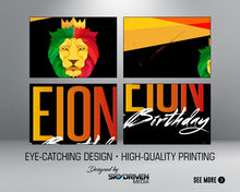 Load image into Gallery viewer, Reggae King Zion Birthday Banner | Rasta | Lion | Zion | King | Crown | Bob Marley | Jamaica | One Love | Rastafari | Caribbean | Island