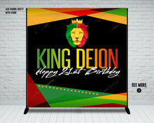 Load image into Gallery viewer, Reggae King Zion Birthday Banner | Rasta | Lion | Zion | King | Crown | Bob Marley | Jamaica | One Love | Rastafari | Caribbean | Island