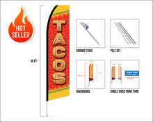 Load image into Gallery viewer, Taco Flags | Large Feather Flag | 16 ft. Flag | Single Sided | Ground Spike Included | Best Selling Flag | Indoor Outdoor | Flag | Flags