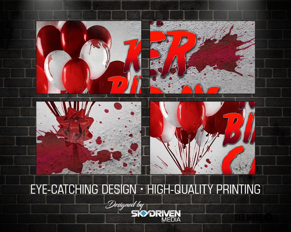 Halloween Horror Geburtstag Banner – Pennywise & Totenkopf Design, Mit Kuchen-Topper – Grusel-Party Deko