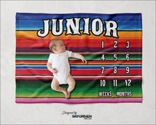 Load image into Gallery viewer, Serape Milestone Baby Blanket | Personalized Baby Blanket | Serape | Mexican | Baby Age Blanket | Sarape | Soft Silk Touch Fabric | Throw Blanket
