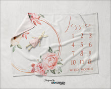 Load image into Gallery viewer, Milestone Baby Blanket | Personalized Baby Blanket | Baby Age Blanket | Pink Flowers | Roses | Soft Silk Touch Fabric | Throw Blanket