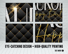 Load image into Gallery viewer, Luxury Black &amp; Gold Birthday Banner | Upholstery | Luxury | Glamour | Classy | Fashion
