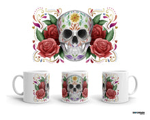 Load image into Gallery viewer, Sugar Skull & Roses White Glossy Mug