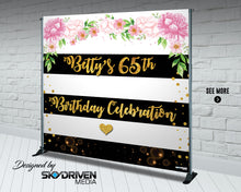 Load image into Gallery viewer, Black & White Stripes Flowers Birthday Banner