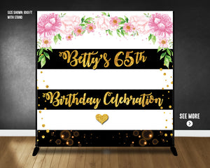 Black & White Stripes Flowers Birthday Banner