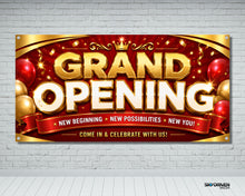 Load image into Gallery viewer, Grand Opening Ceremony Vinyl Banner | Red Gold
