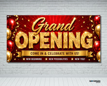 Load image into Gallery viewer, Grand Opening Ceremony Vinyl Banner | Luxury Gold Red
