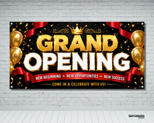 Load image into Gallery viewer, Grand Opening Ceremony Vinyl Banner | Luxury Black Gold White
