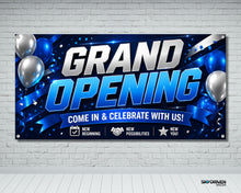 Load image into Gallery viewer, Grand Opening Ceremony Vinyl Banner | Blue Silver
