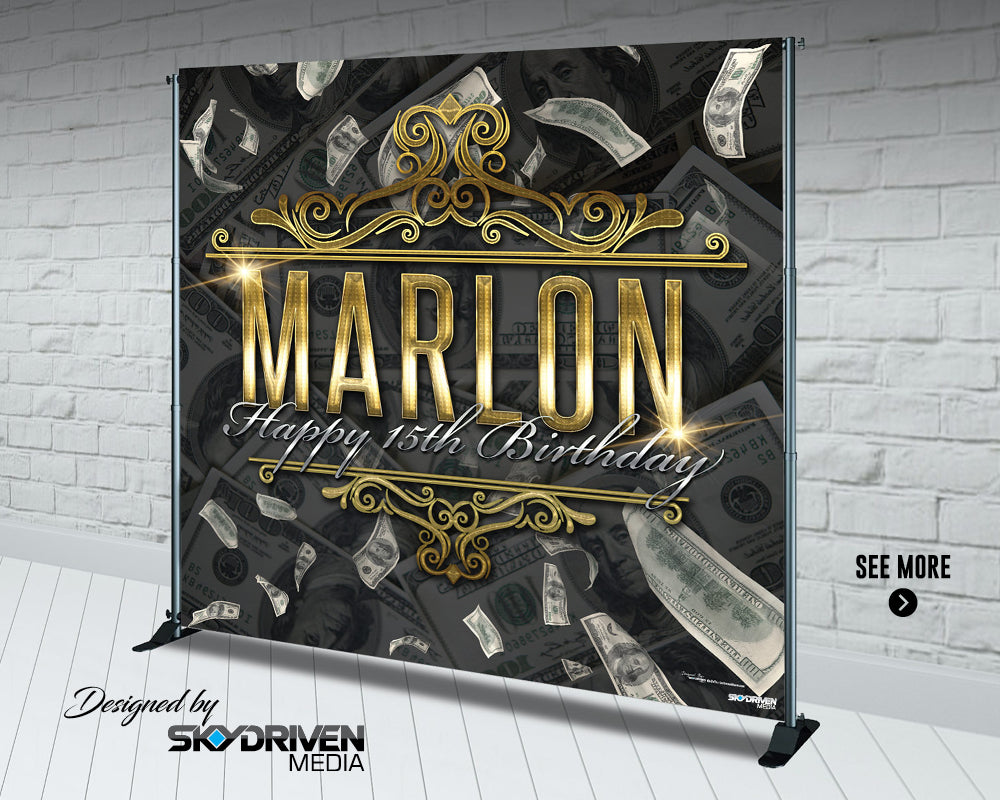 Money Birthday Banner | Bling | Black & Gold | Luxury | Dollar