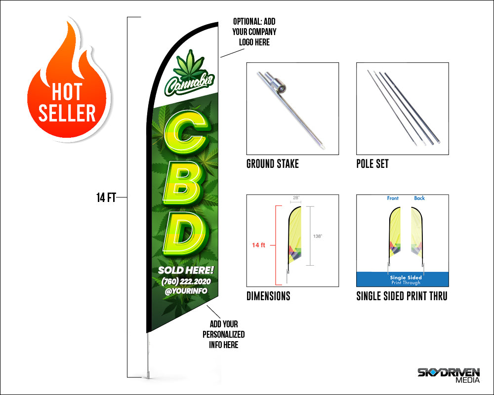CBD Feather Flag | Cannabis | Dispensary | Large | 14 ft. | Single Sided | Best Selling Flag | Indoor Outdoor Flag | Flags
