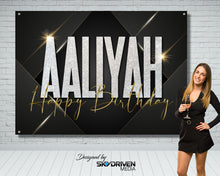 Load image into Gallery viewer, Luxury Black Gold &amp; Silver Birthday Banner | Classy | Luxury | Fashion | Designer
