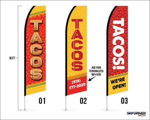 Taco Flags | Large Feather Flag | 16 ft. Flag | Single Sided | Ground Spike Included | Best Selling Flag | Indoor Outdoor | Flag | Flags