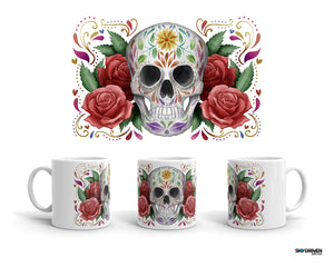 Sugar Skull & Roses White Glossy Mug