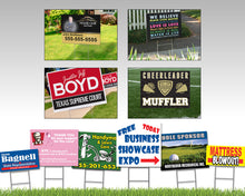 Load image into Gallery viewer, Yard Sign and H-Stake | 24&quot;x18&quot; | Double-Sided | Corrugated Plastic Sign | Coroplast | Outdoor | Waterproof
