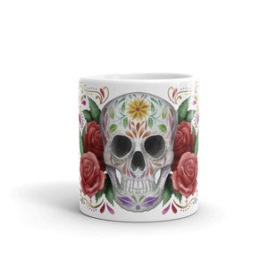 Sugar Skull & Roses White Glossy Mug