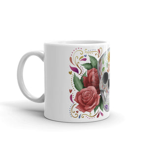 Sugar Skull & Roses White Glossy Mug