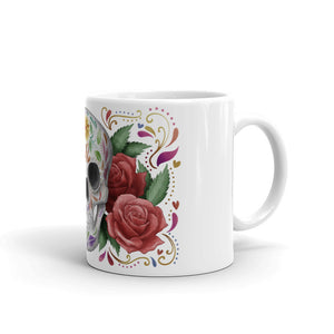 Sugar Skull & Roses White Glossy Mug