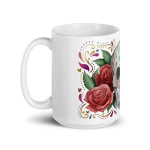 Sugar Skull & Roses White Glossy Mug