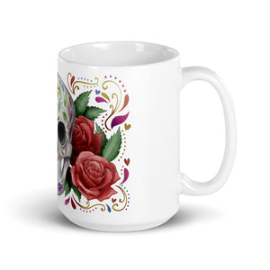 Sugar Skull & Roses White Glossy Mug